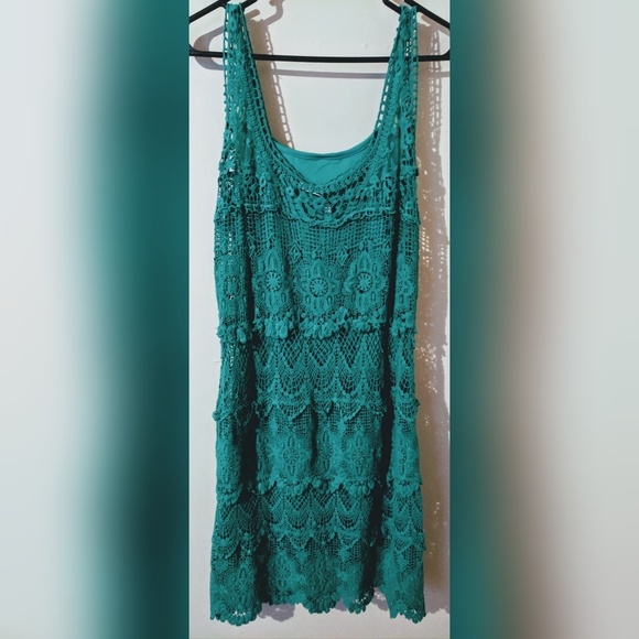 Emerald Green Lace Art Deco Midi Dress S - Picture 4 of 5